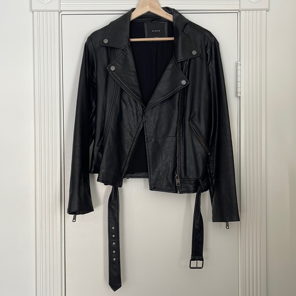 Faux leather motto jacket
